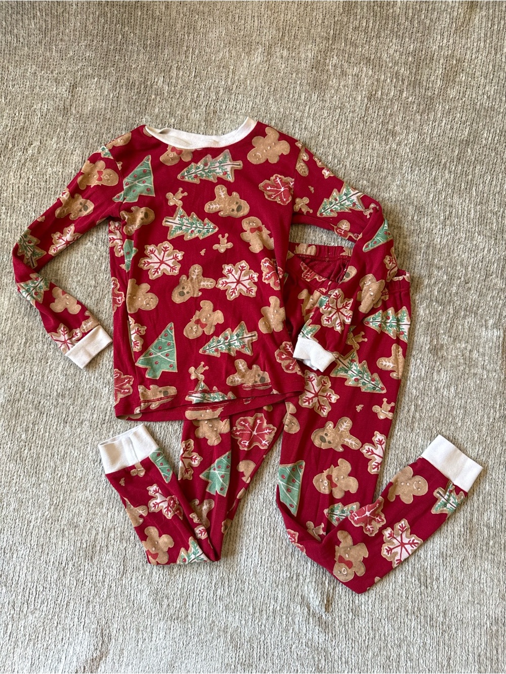 Burt’s Bees Kids Christmas Pajama Set Gingerbread Cookies Organic Cotton Size 6